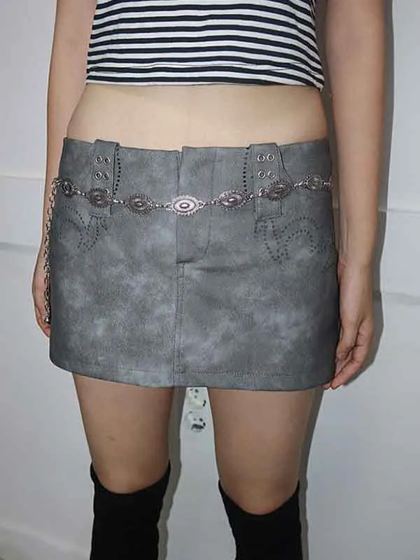 Vintage PU Zipper Bodycon Skirt