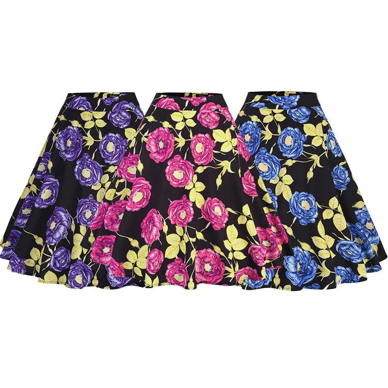 Vintage Woman Retro Flowers Print High Waist Floral Skirts