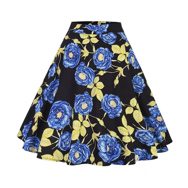 Vintage Woman Retro Flowers Print High Waist Floral Skirts