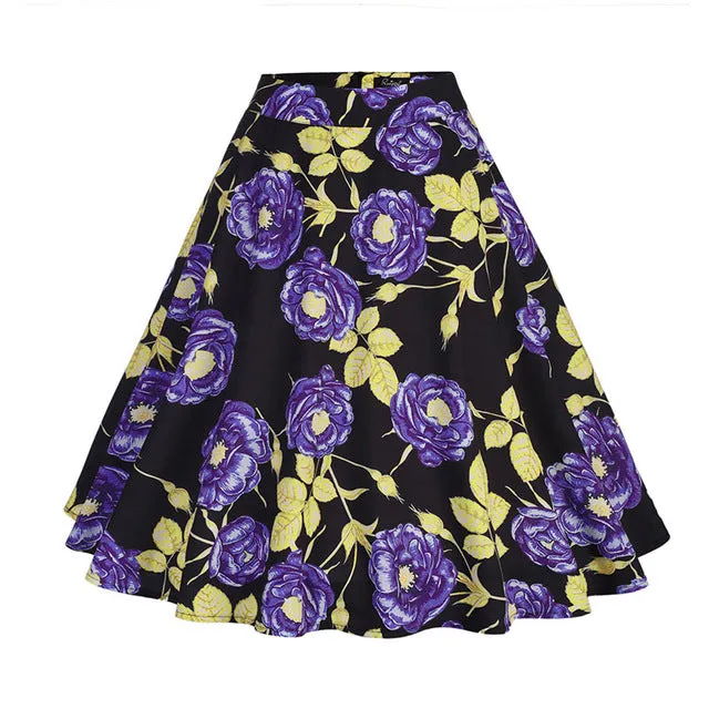 Vintage Woman Retro Flowers Print High Waist Floral Skirts