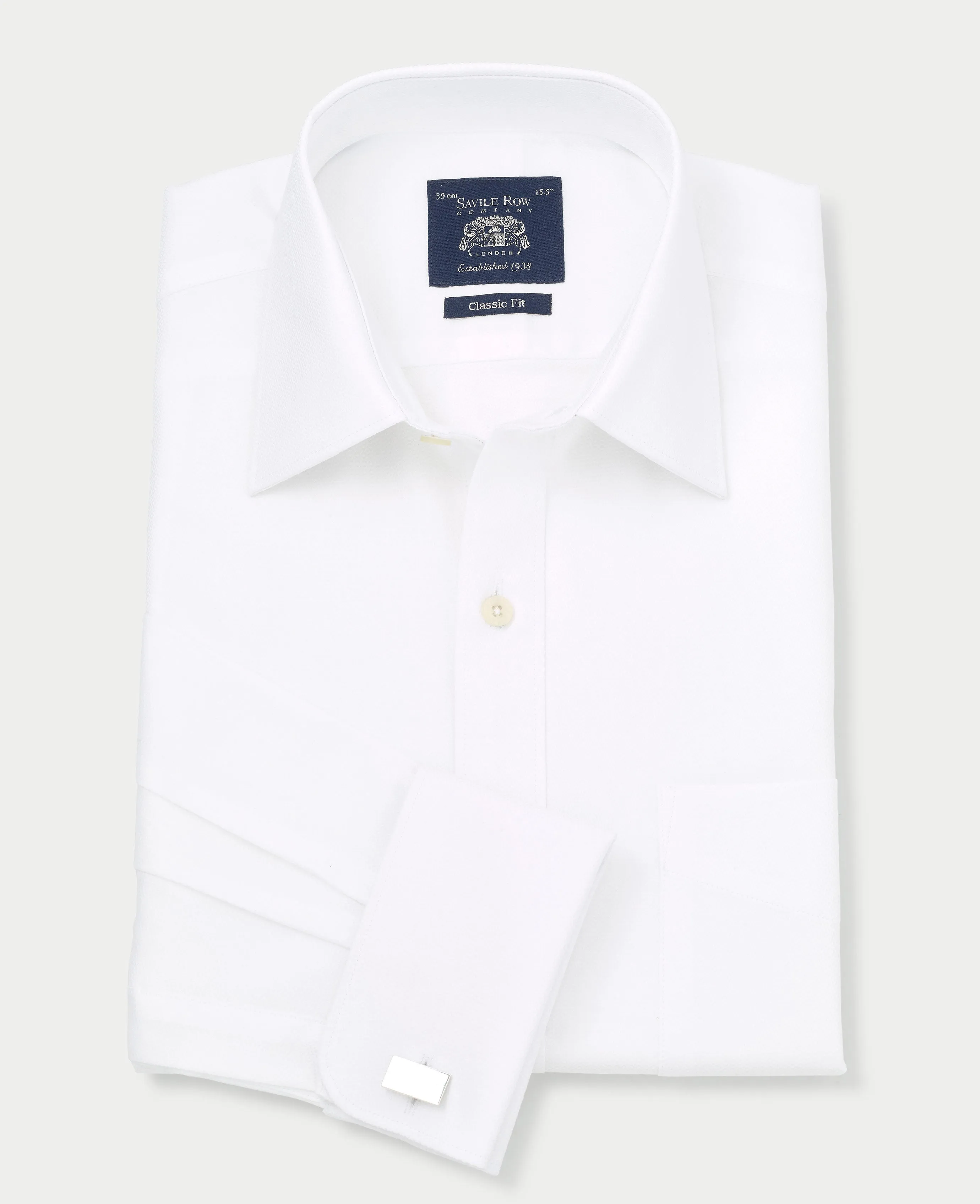 White Textured Windsor Collar Classic Fit Shirt - Single or Double Cuff