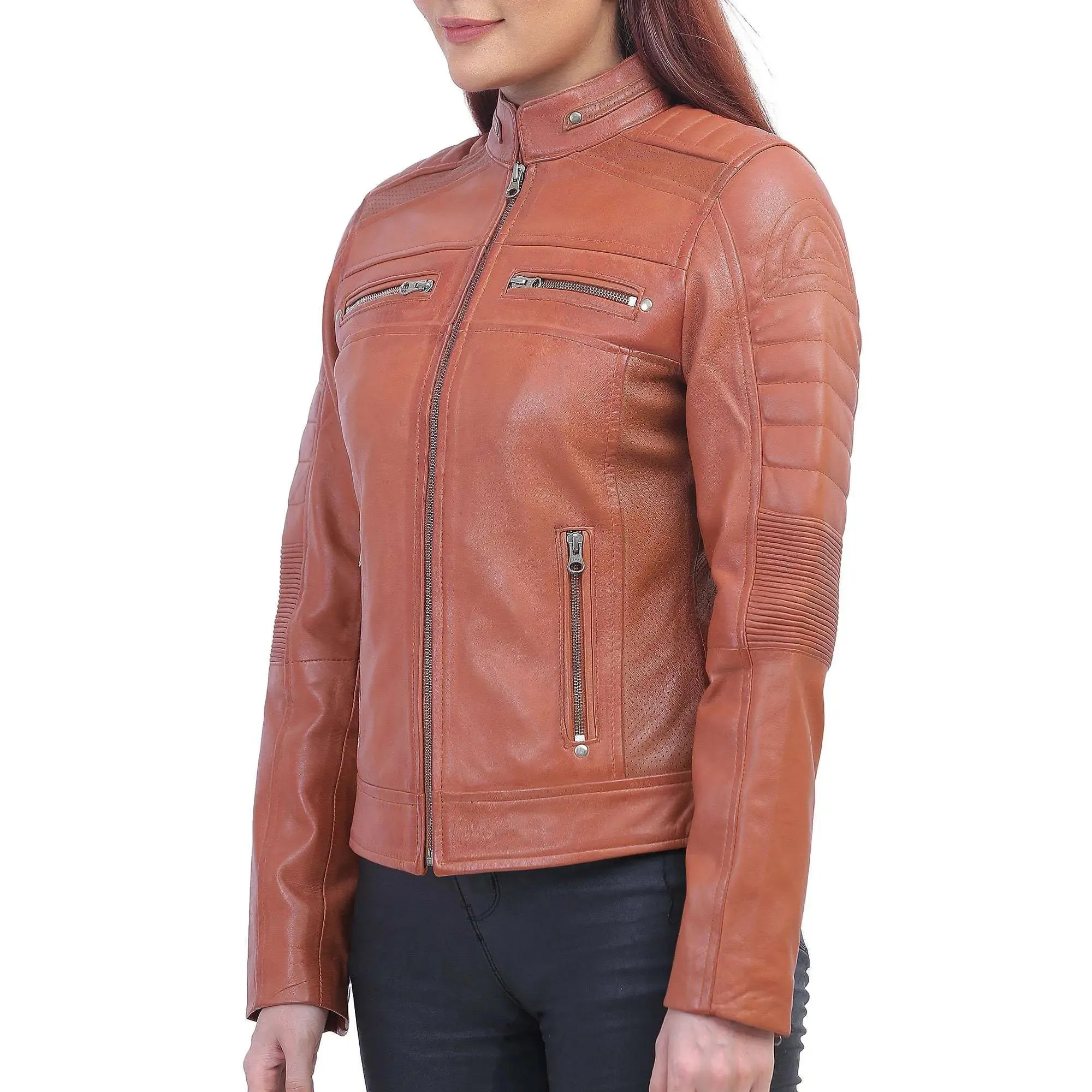 Womens Brown Cafe Racer Jacket