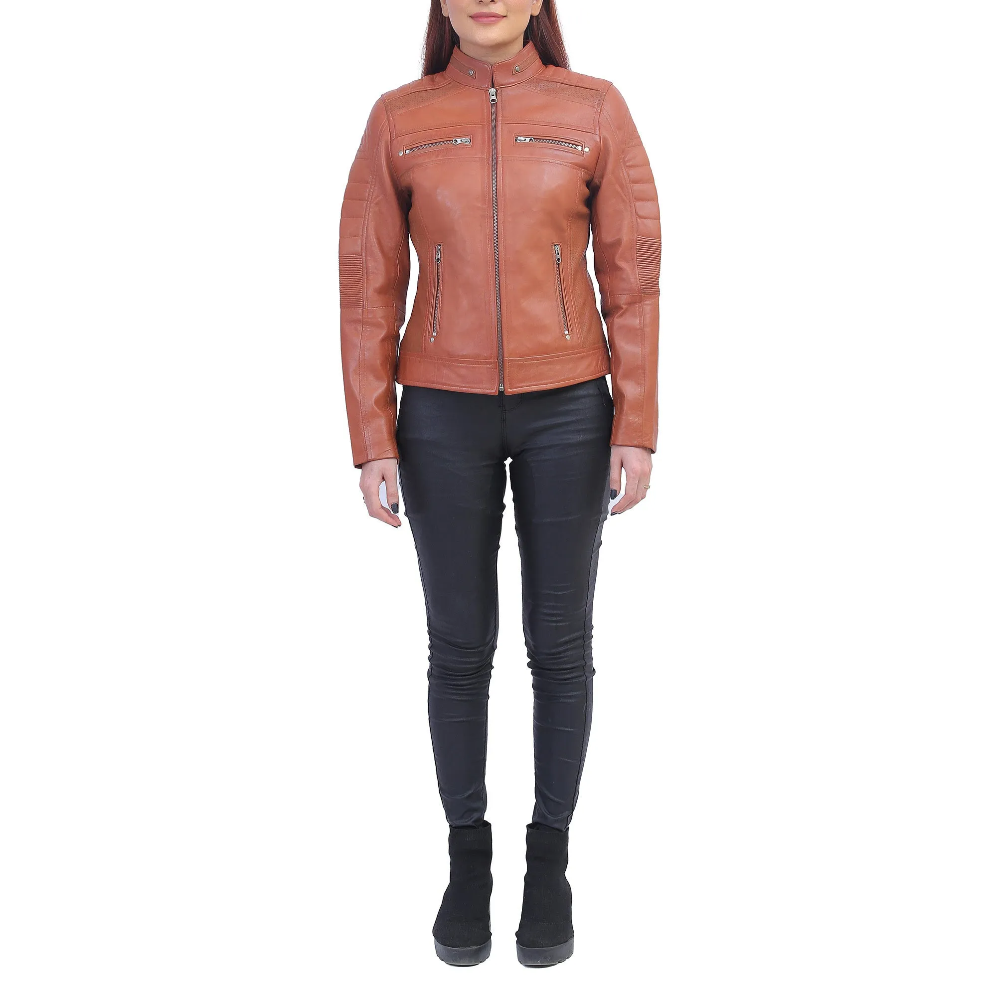 Womens Brown Cafe Racer Jacket