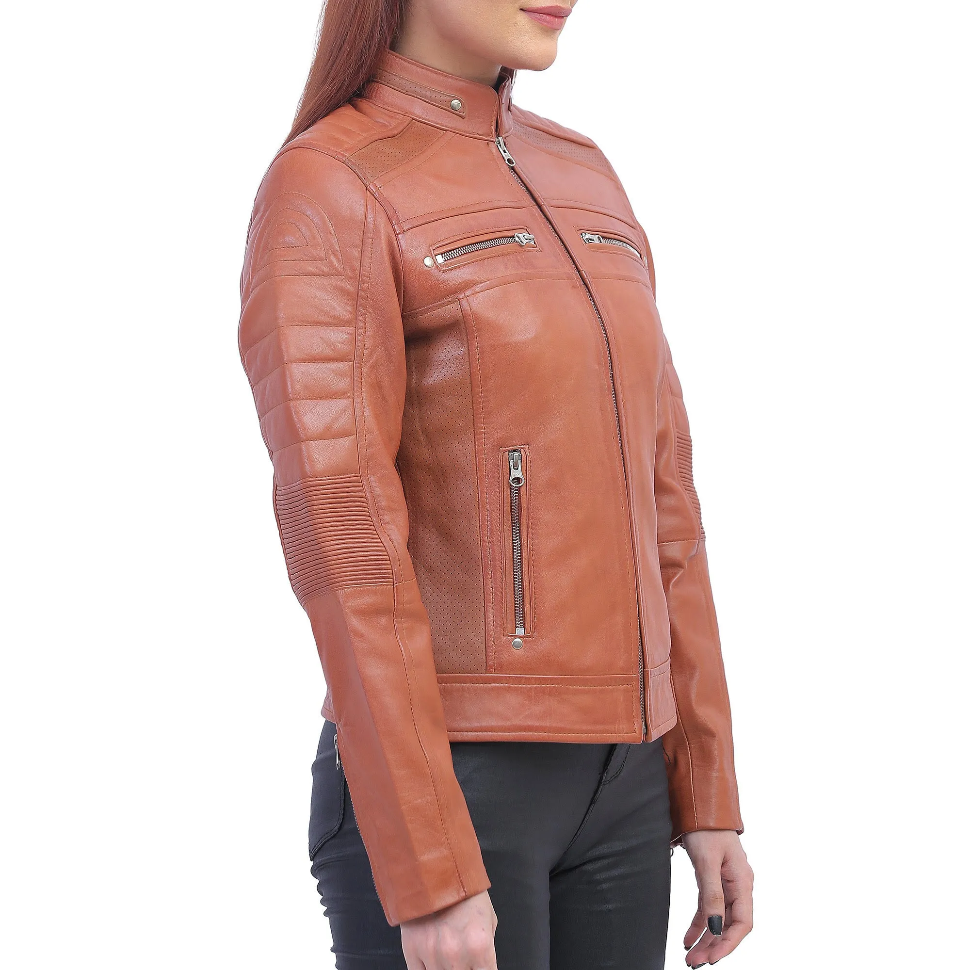 Womens Brown Cafe Racer Jacket