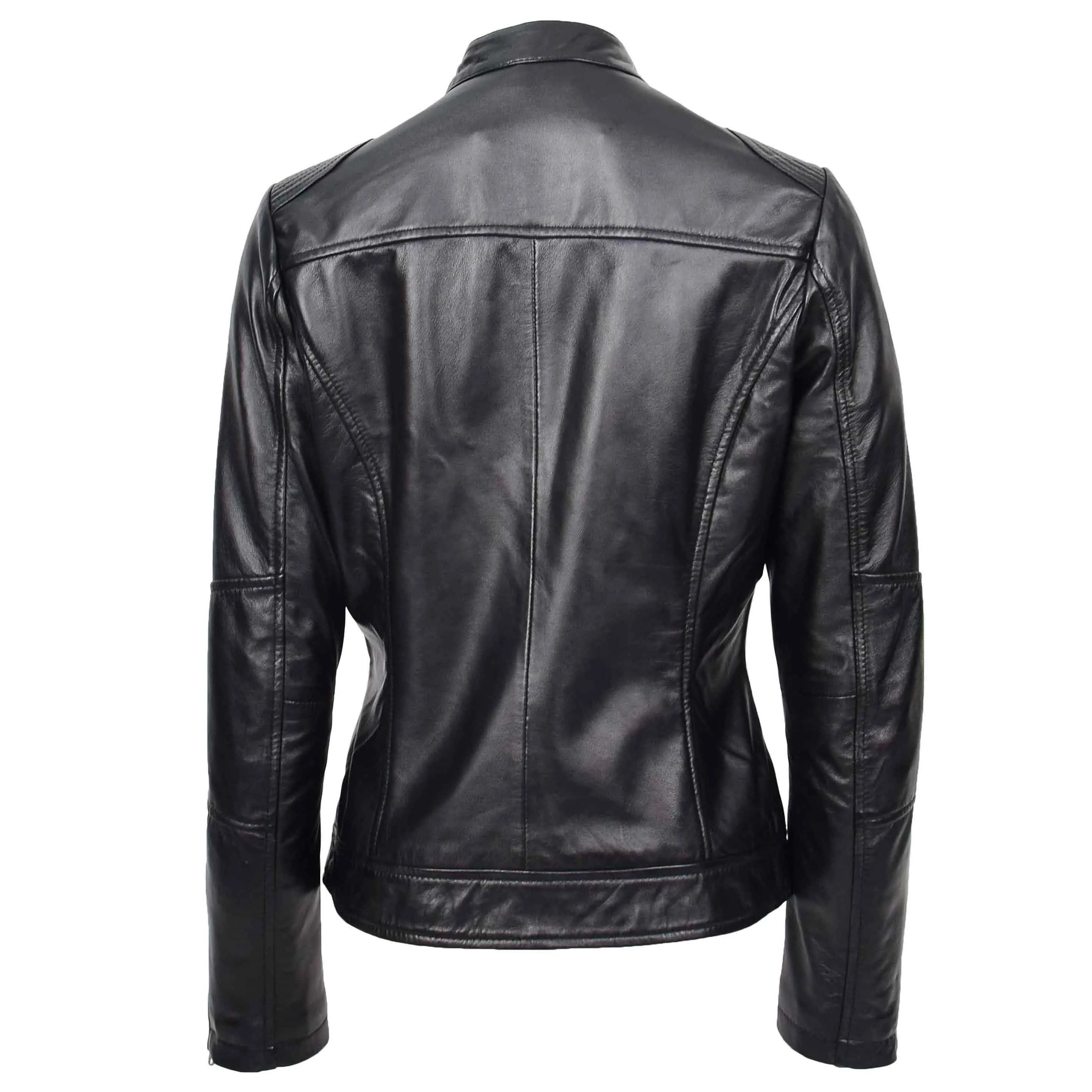 Womens Genuine Leather Biker Jacket Zip Casual Naomi Black