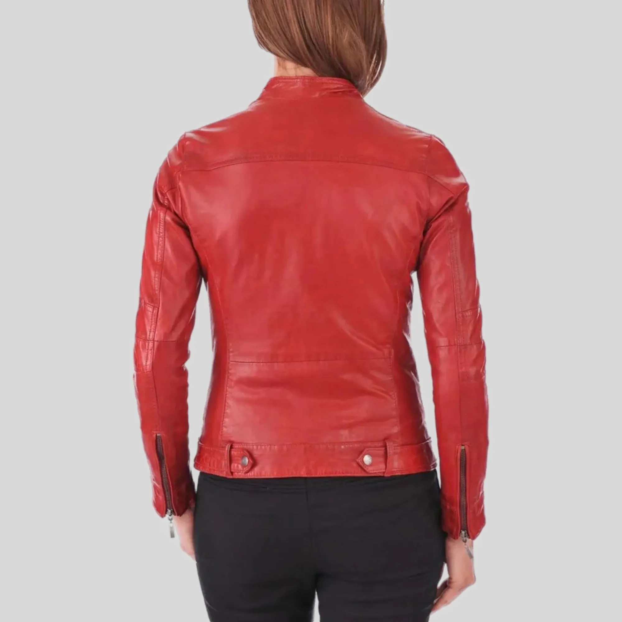 Women's Red Genuine Lambskin Café Racer Leather Jacket